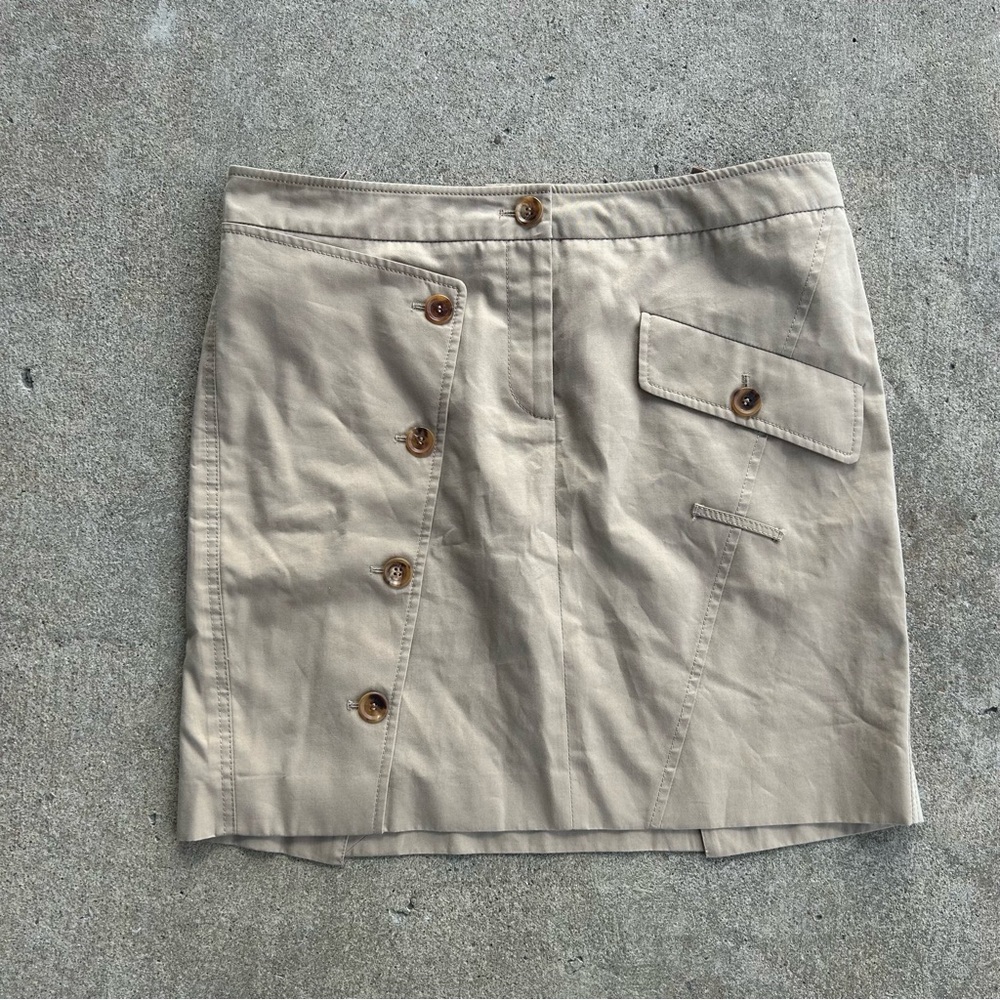 Burberry Button Front Mini Skirt Size 10 Khaki Cotton - Picture 2 of 8